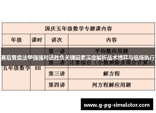 赛后复盘法甲强强对话胜负关键因素深度解析战术博弈与临场执行